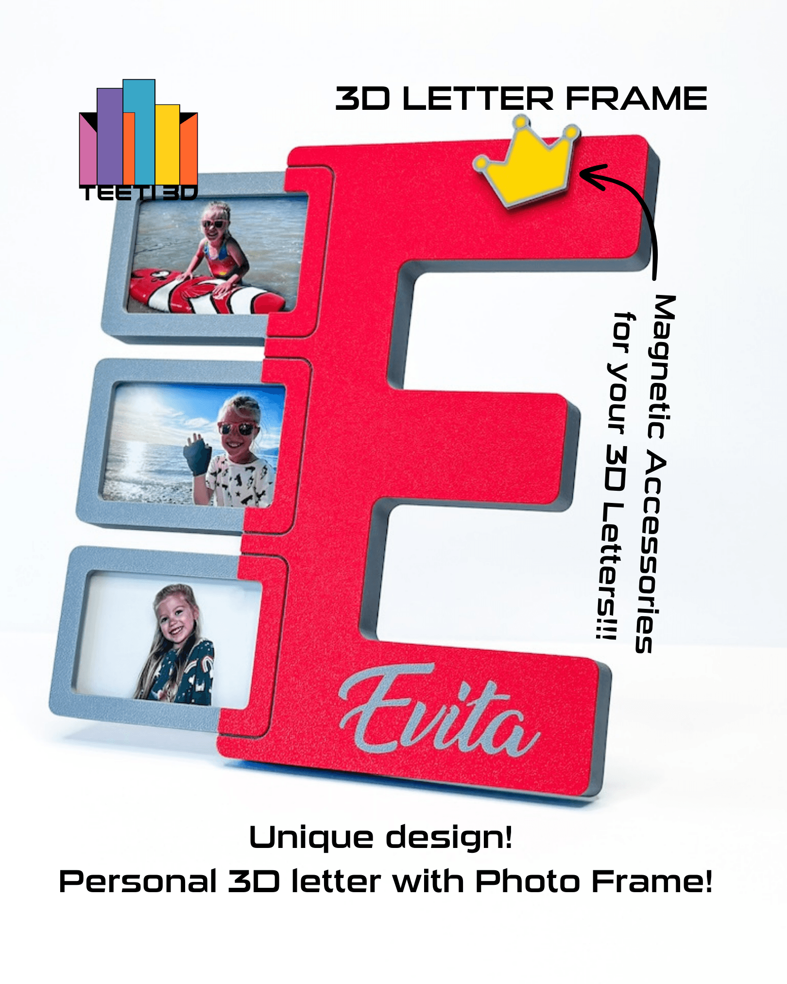 3D Letter "E" with Photo Frame 3d model