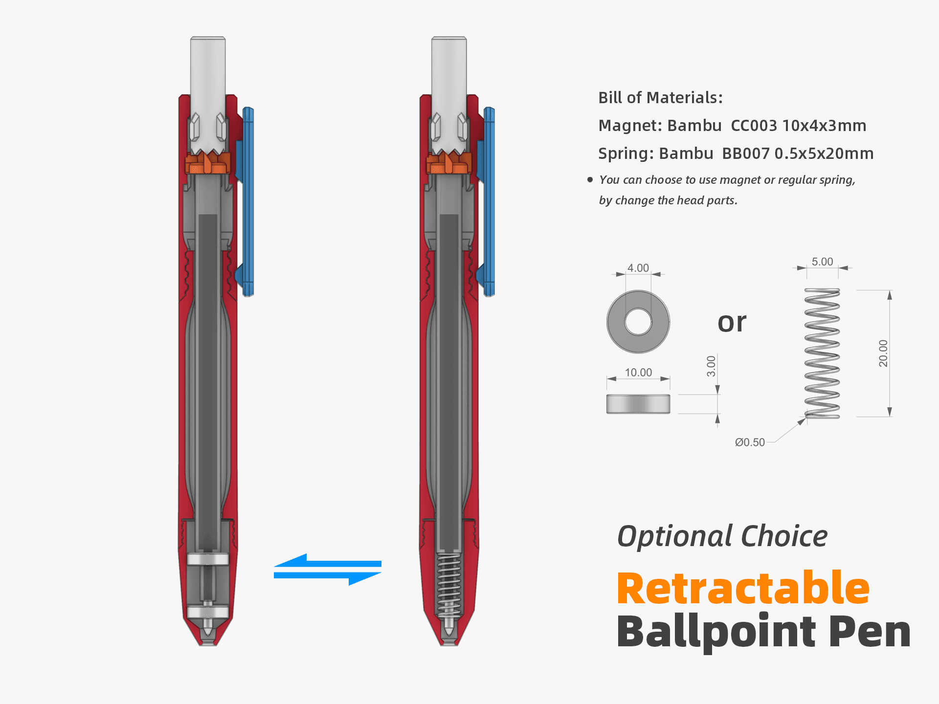 Retractable  Ballpoint Pen 3d model