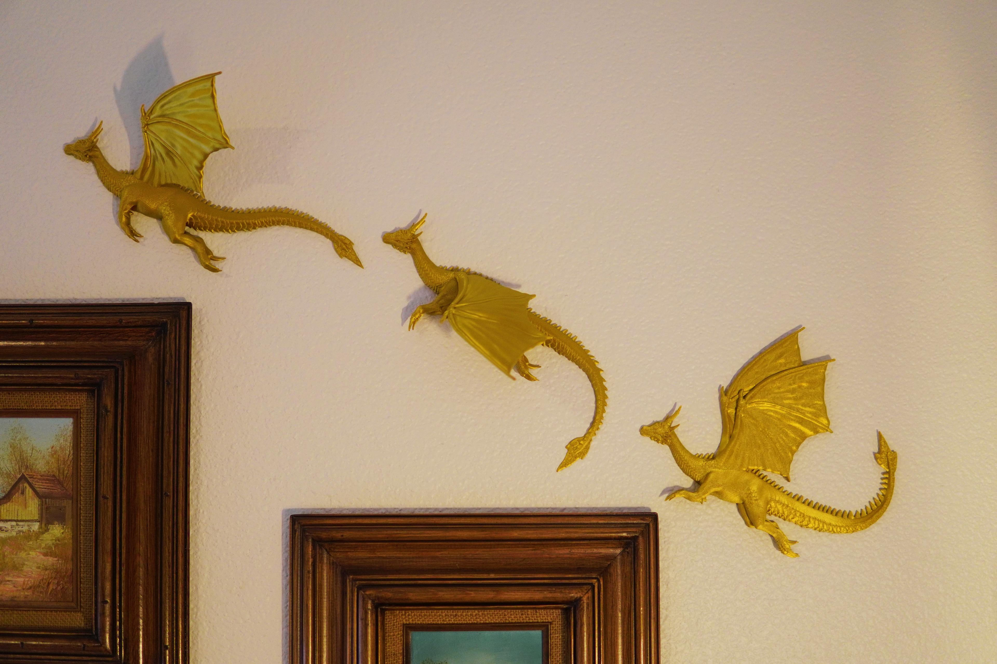 Dragons In Flight- Three Wall-Mounted Dragon Decor 3d model