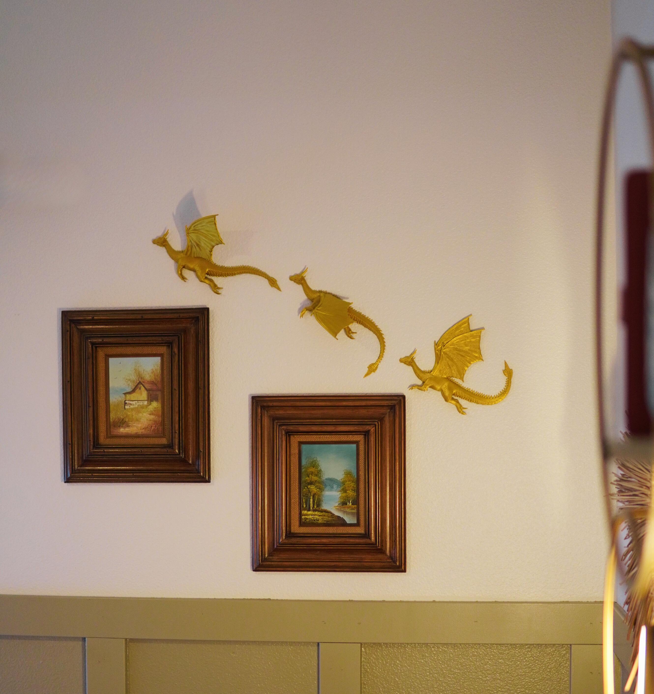 Dragons In Flight- Three Wall-Mounted Dragon Decor 3d model