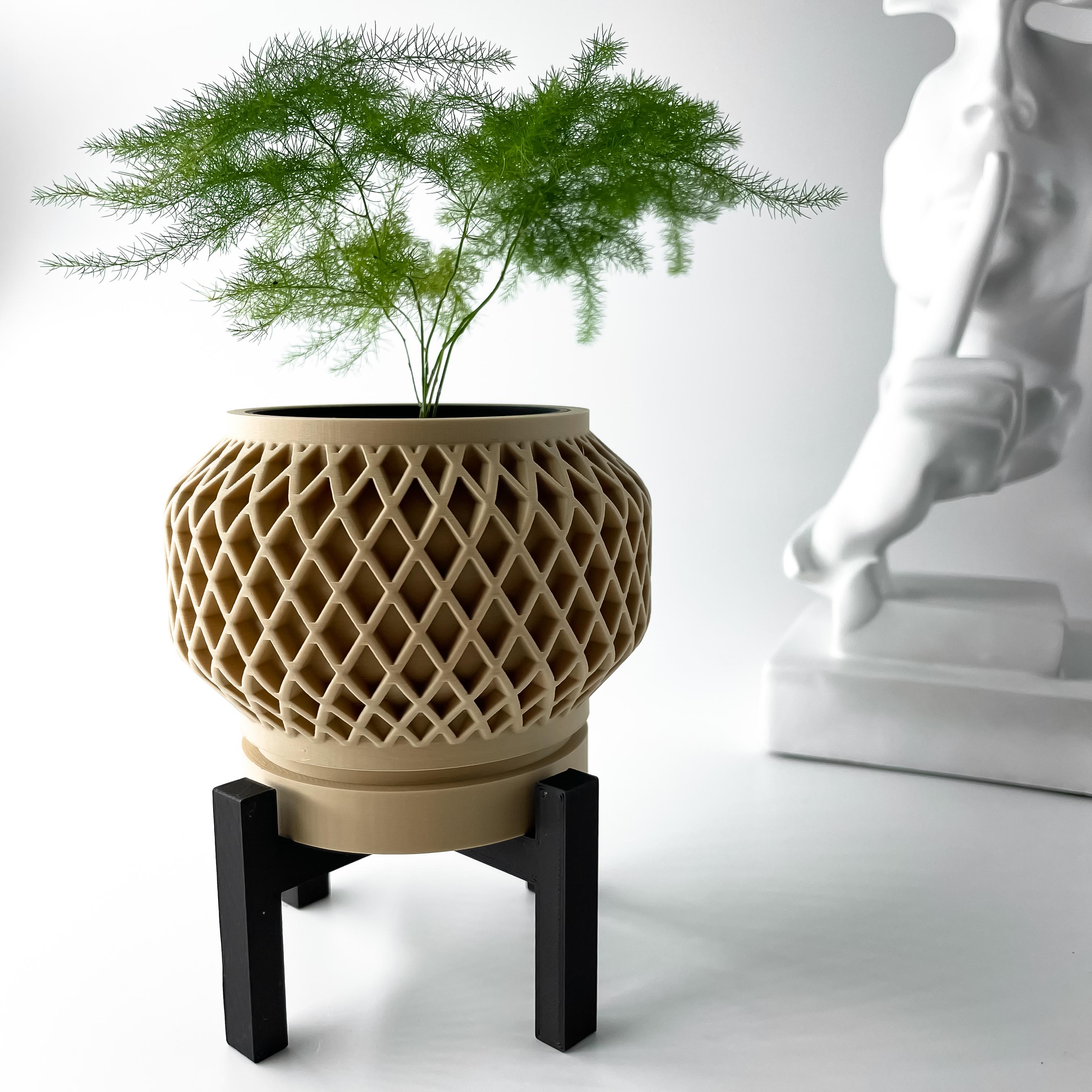 The Orto Planter Pot with Drainage Tray & Stand | Modern and Unique Home Decor for Plants 3d model