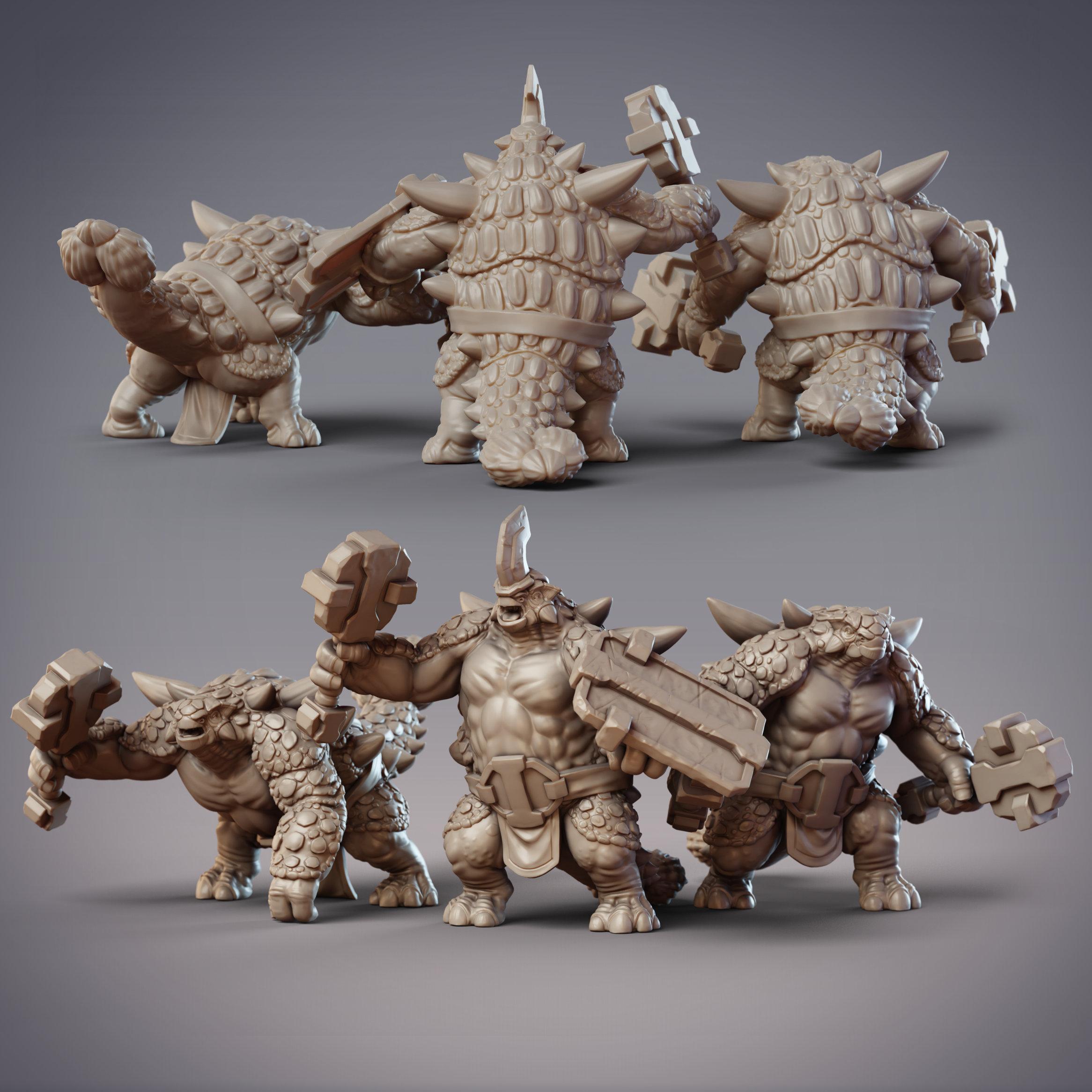 Dinofolk Brutes - Krommok, Grothar, and Skarn, Dinovian Mercenaries (Pre-supported) 3d model