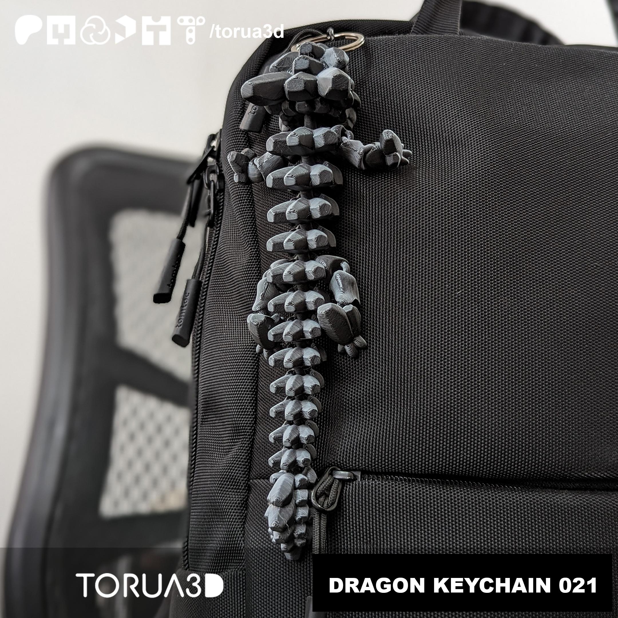 Articulated Dragon Keychain 021 - No Supports - Print in place 3d model