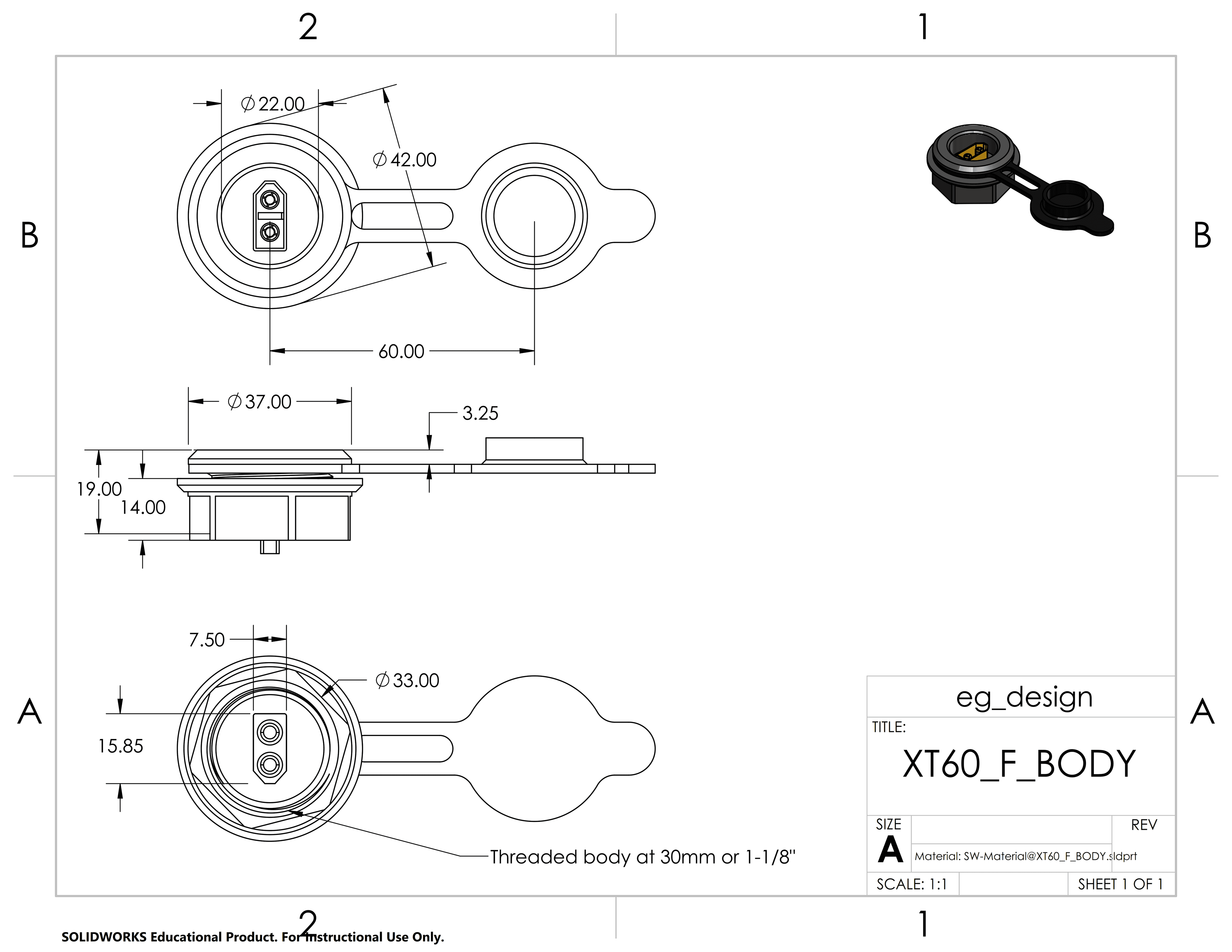 XT60 THREADED MOUNT 3d model