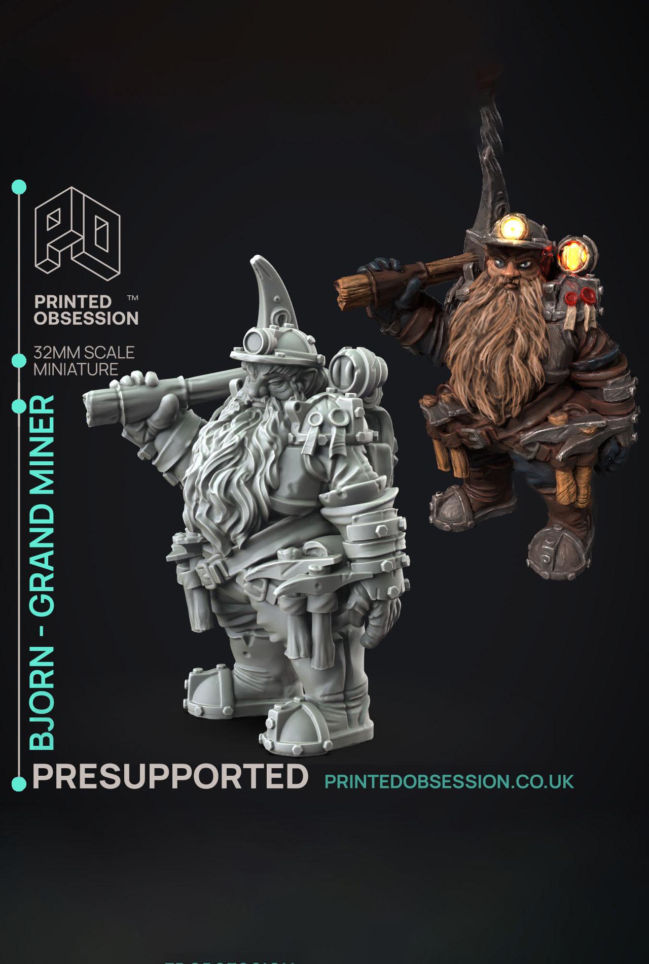 Bjorn - Grand Miner - Flesh of Gold - PRESUPPORTED - Illustrated and Stats - 32mm scale			 3d model