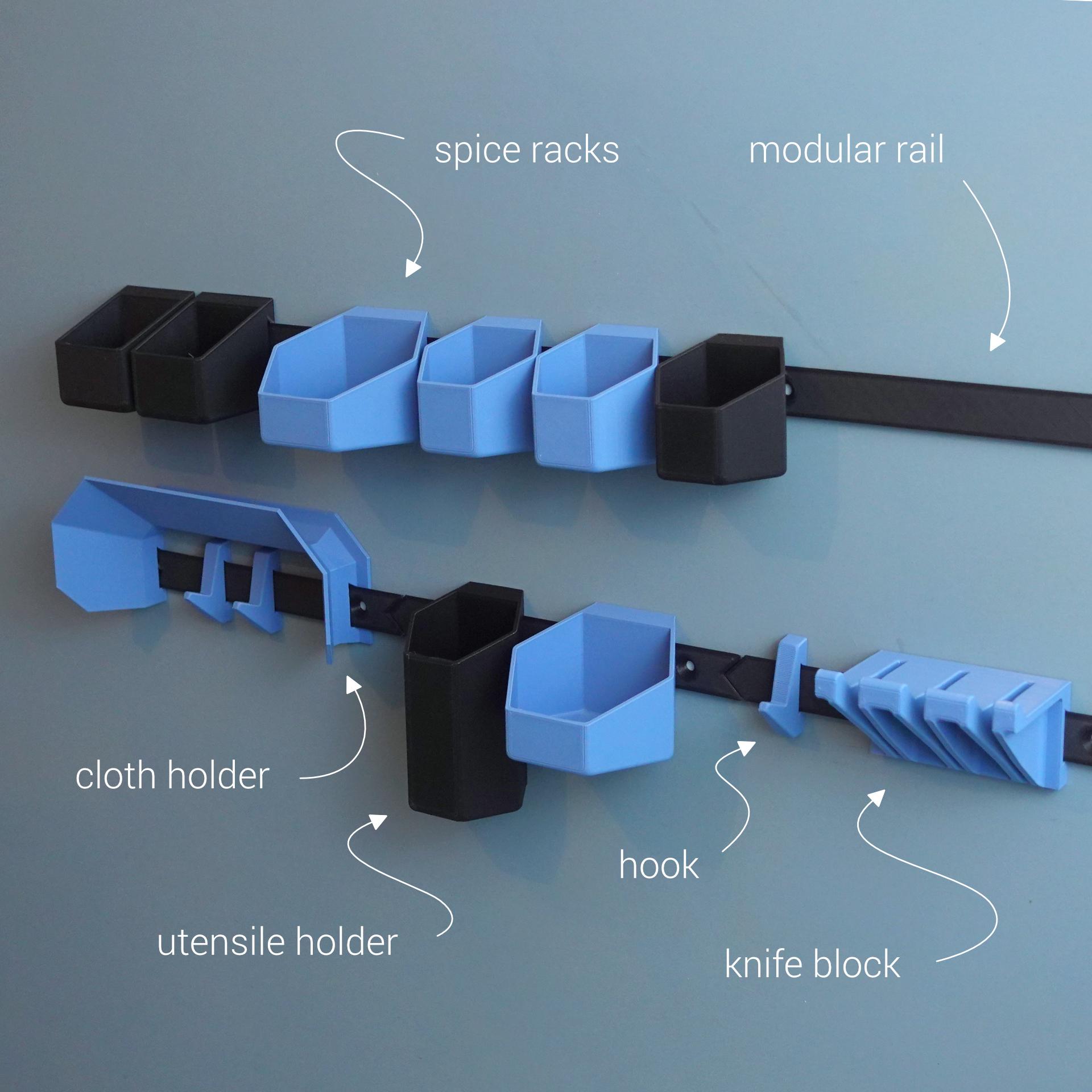 Spice rack / kitchen utensil rail 3d model