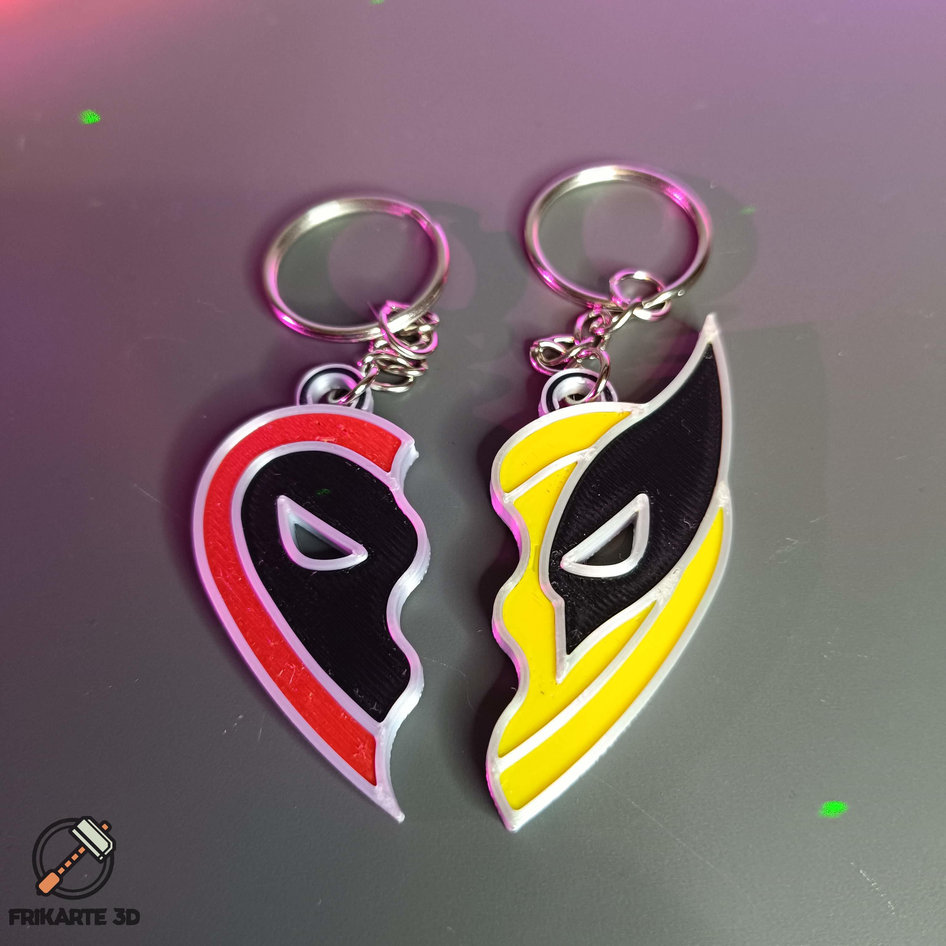 Deadpool & Wolverine Best Friends Heart Necklace/Keychain 3d model