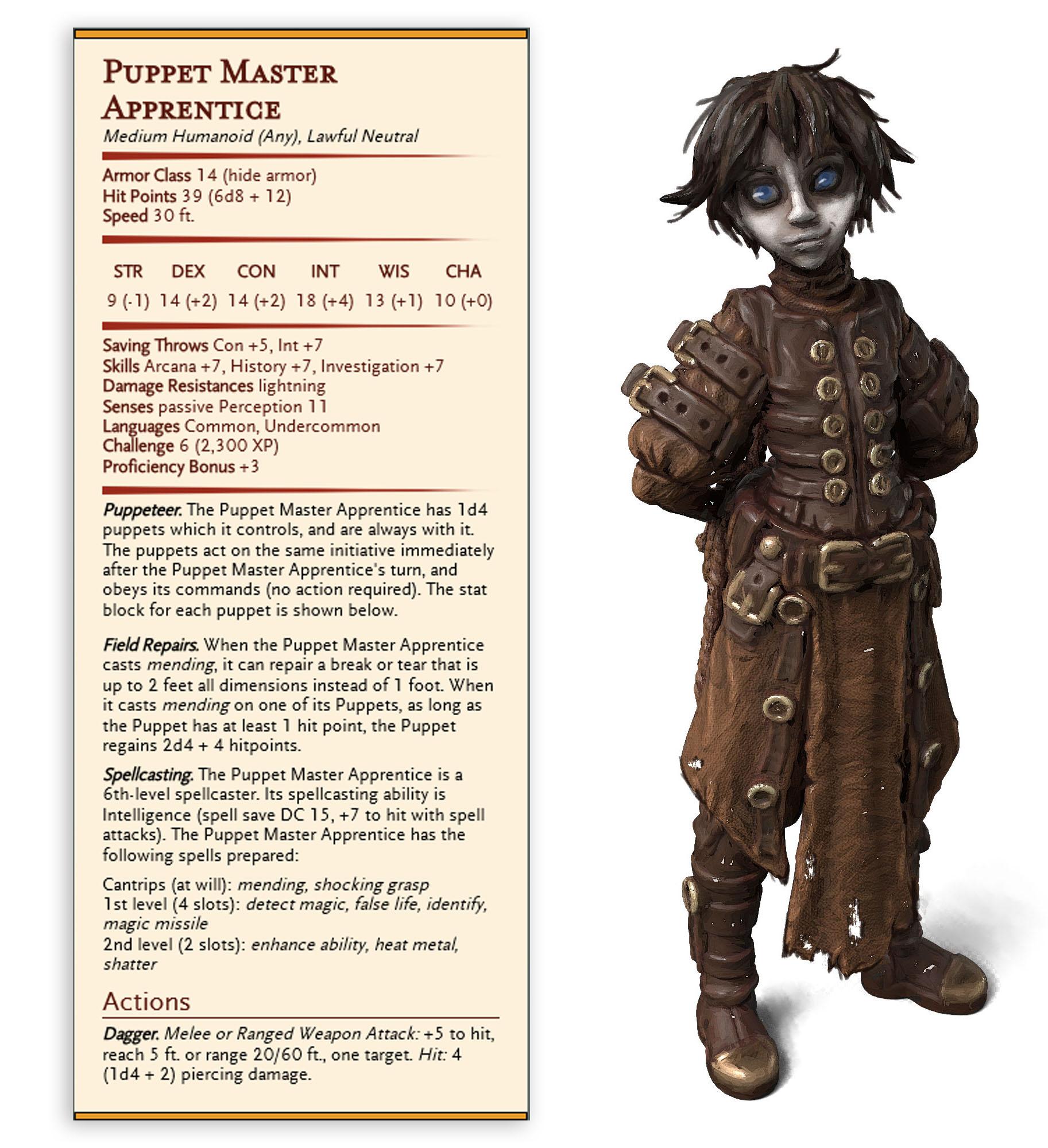 The Young Puppet Maker - Puppet masters apprentice - PRESUPPORTED - Illustrated and Stats - 32mm sca 3d model