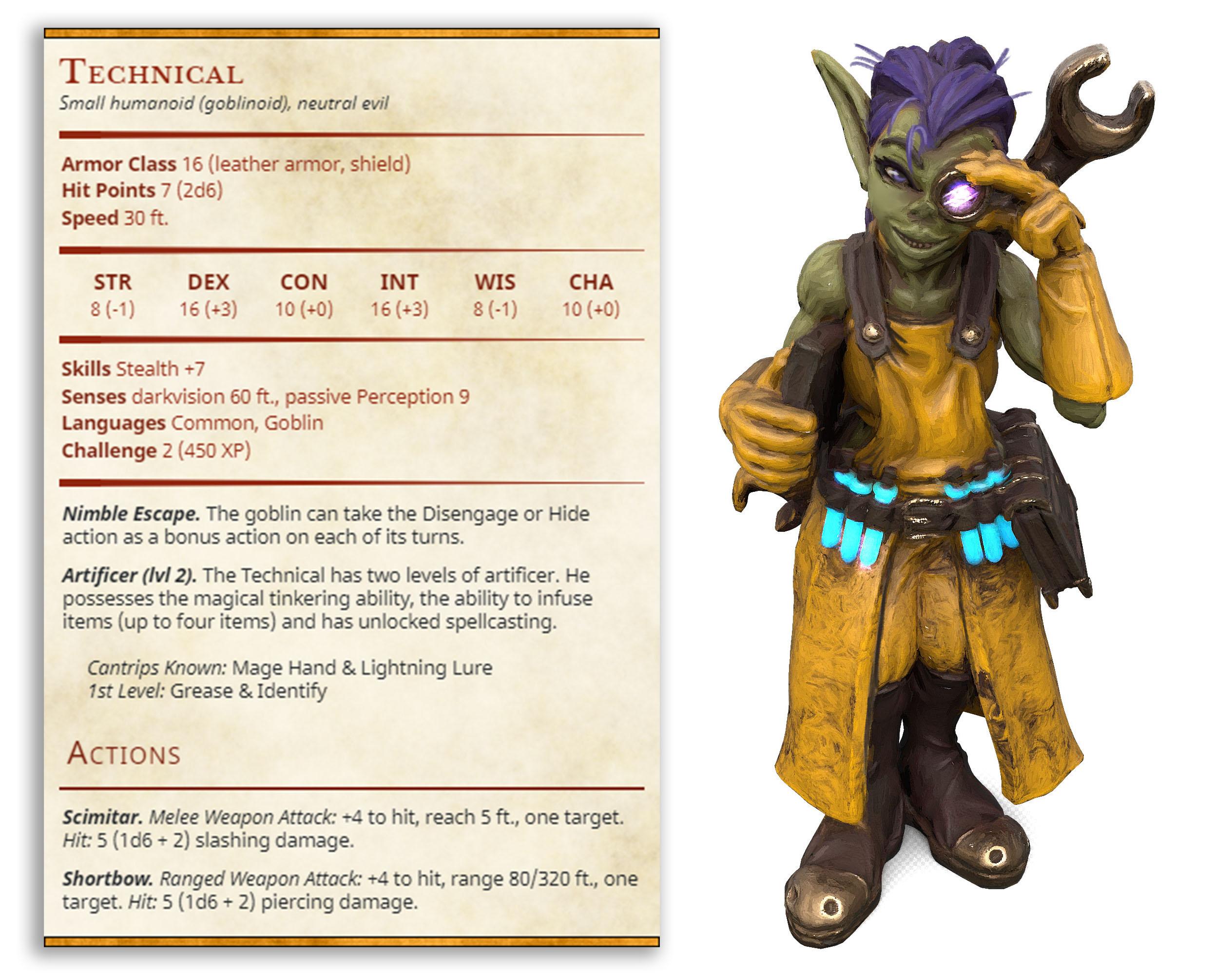 Technical Goblin - Goblin Brewers - PRESUPPORTED - Illustrated and Stats - 32mm scale			 3d model