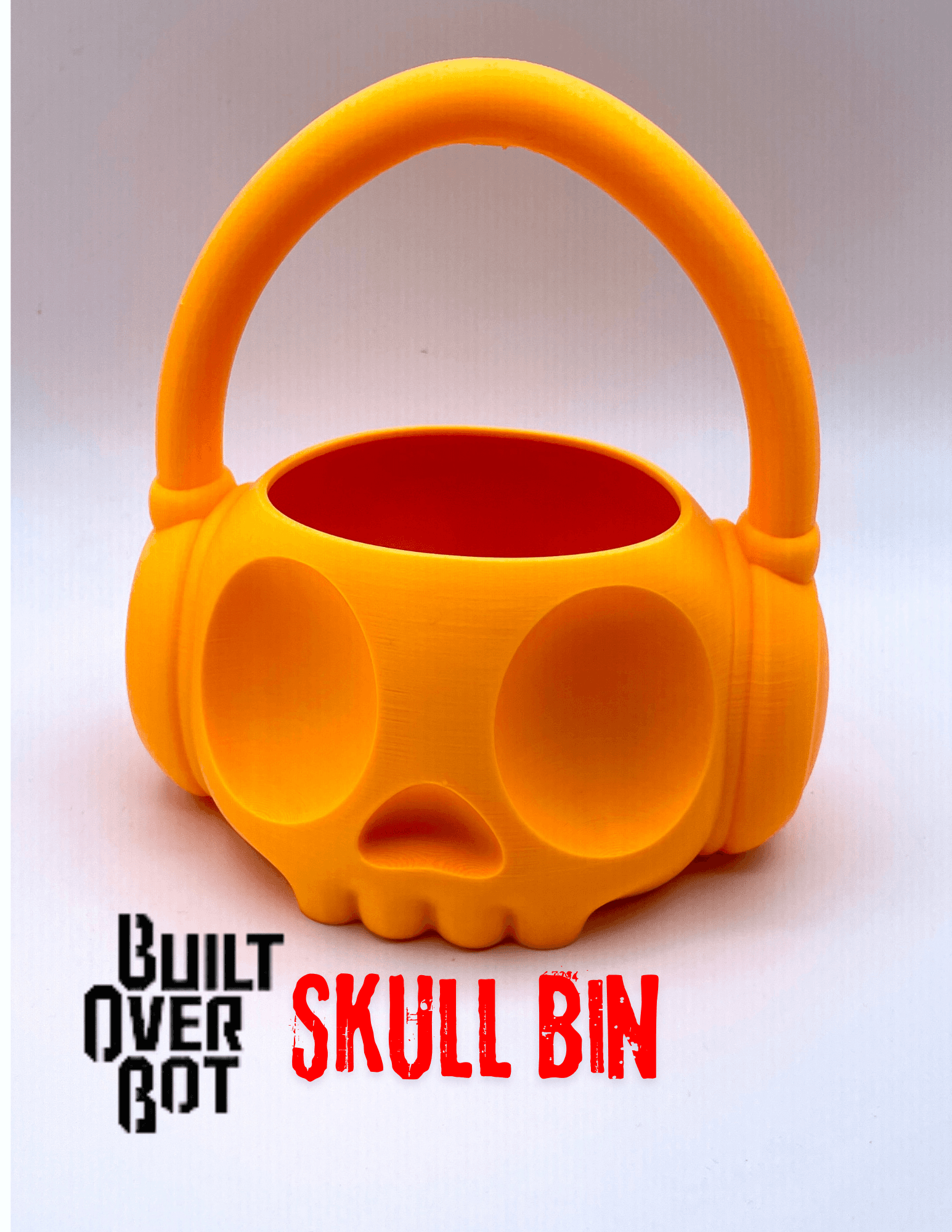 Skull wearing Headset Bin  - Polymaker Panchroma Neon Orange! - 3d model