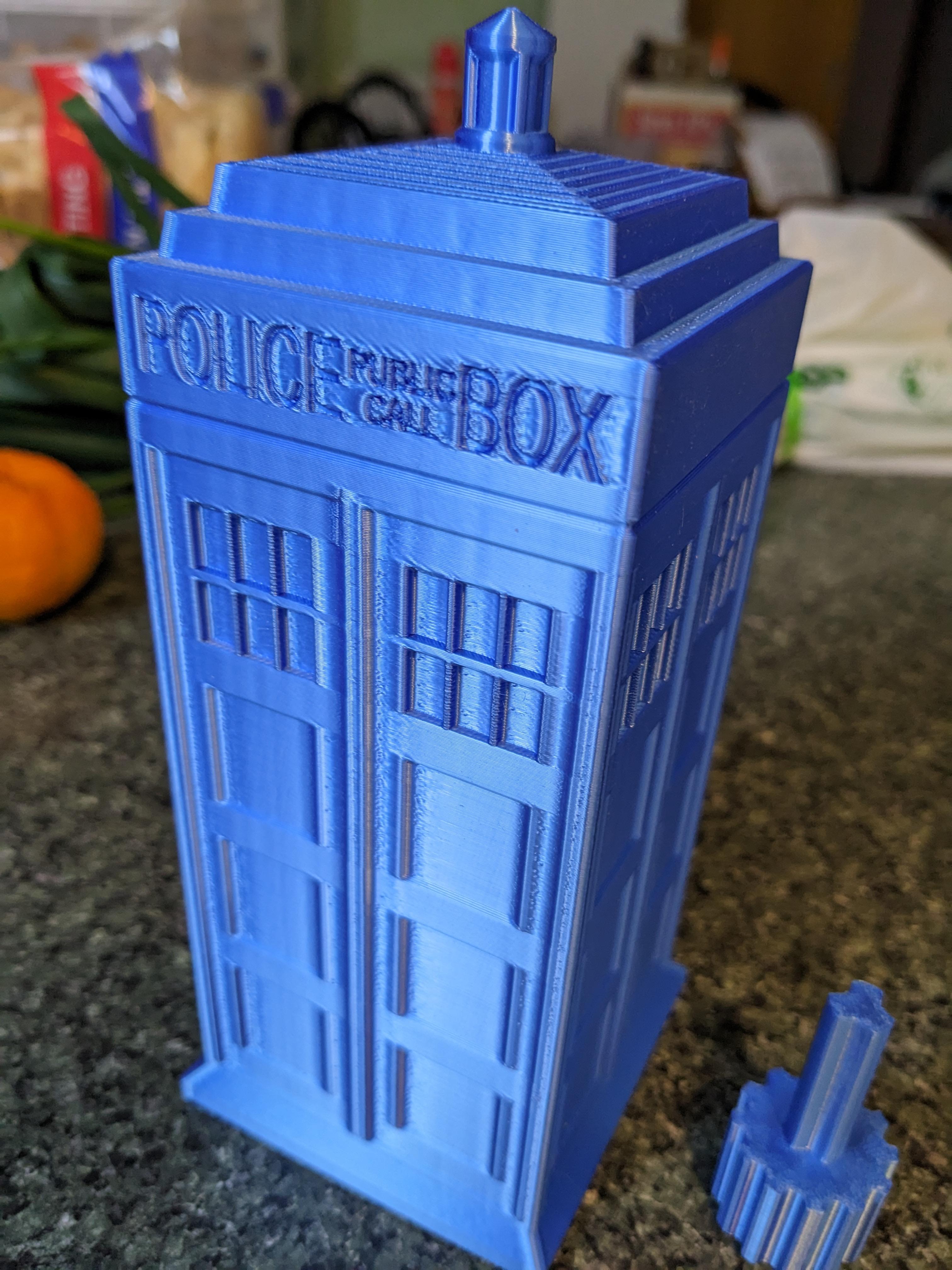 Print-in-Place Twisty Puzzle - TARDIS -  Nice model!  Used the 3mf files with  settings unmodified, except increased the  infill density of the key to 50% for extra strength. Used PLA Silk, thought it might be a problem as the silk tends to string a bit more than standard PLA, but printed well with no issues.  - 3d model