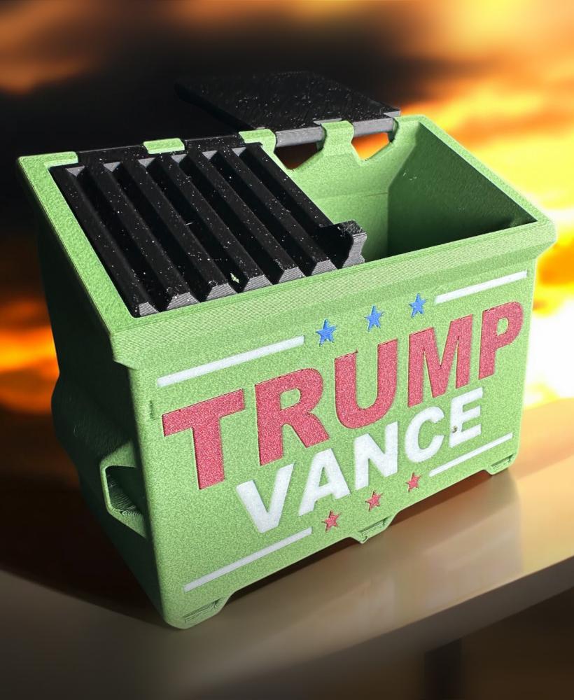 The TRUMPSTER Realistic, ballot box, dumpster with moving lid, functional desk, print 3d model