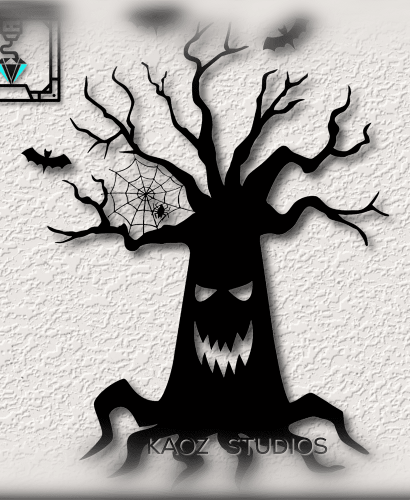 spooky tree wall art bats wall decor spider decoration 3d model