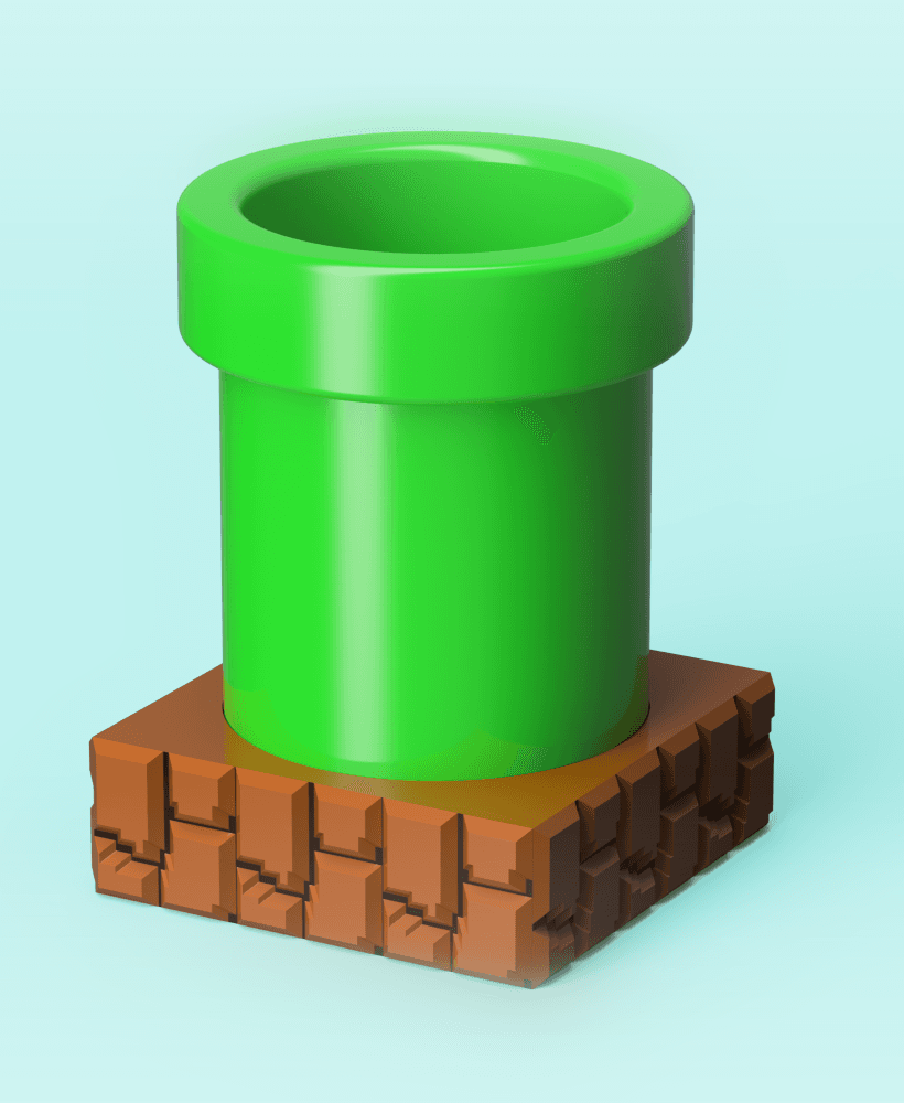 Super Mario Pipe Pen Cup & Base 3d model