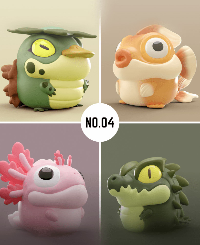 Grumpii 3D Printable Art Toy - Chubbii Series - Set 4 3d model