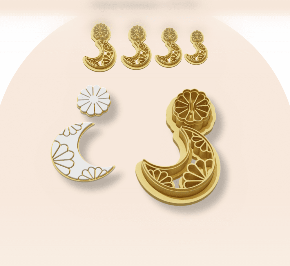 Crescent Moon and Seashell Clay Cutter for Polymer Clay | Digital STL File | Clay Tools  3d model