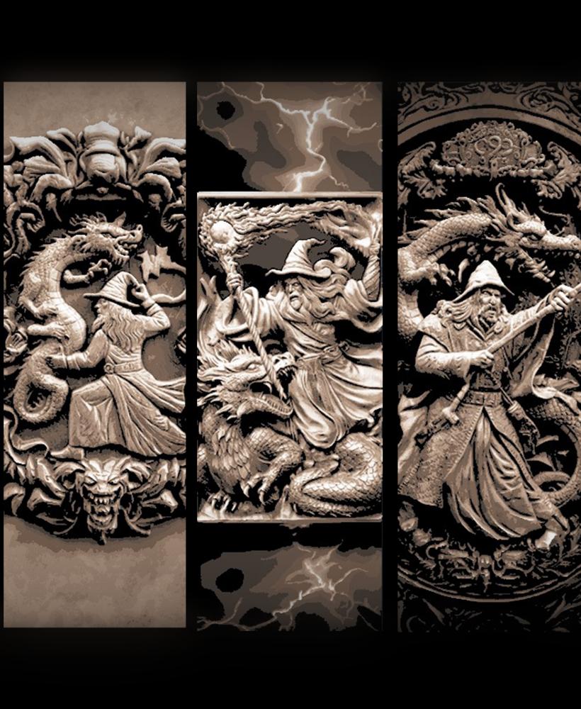 Continuation of the Carved historical depictions of Wizard vs Dragon - Set of Bookmarks 3d model