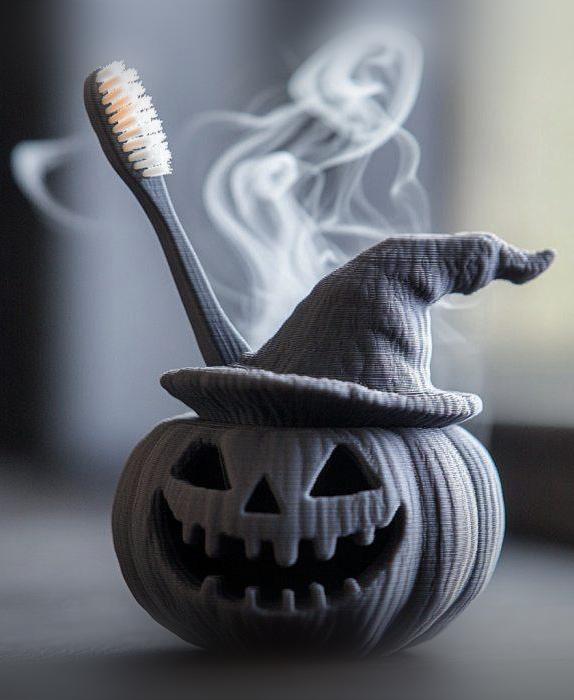 Witchy Pumpkin Toothbrush Holder – Spooky Halloween 3D Print 3d model