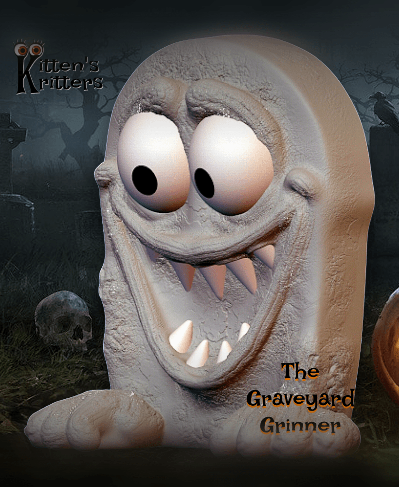 The Graveyard Grinner - Grinning Tombstone Halloween Decor 3d model