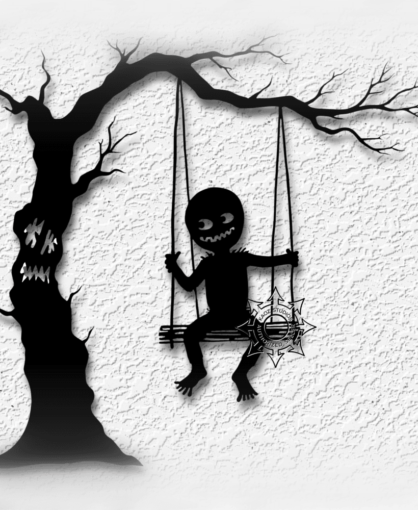 voodoo doll and haunted tree swing halloween wall art decor 3d model