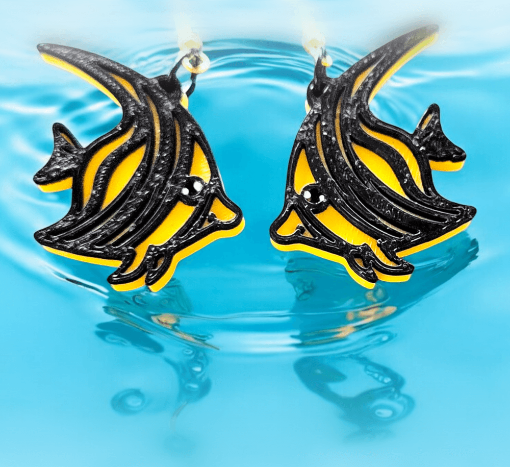 "Gill" The Moorish Idol Fish Earrings 3d model