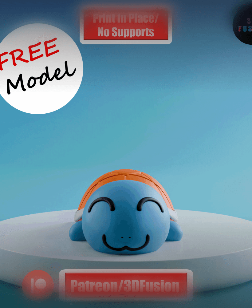 Happy Squirtle Articulated Flexi Fidget Toy & Keychain - NO Supports - Print in Place - STL - 3MF 3d model