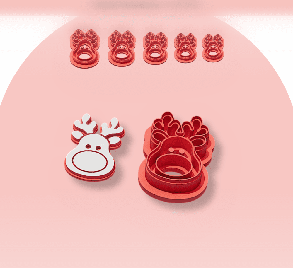 Christmas Reindeer Clay Cutter for Polymer Clay | Digital STL File | Clay Tools | 5 Sizes  3d model