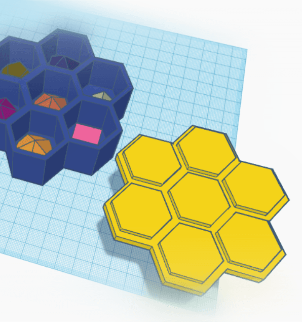 Remix of Hexagon Hexagon Dice Holder - Now With Lid 3d model