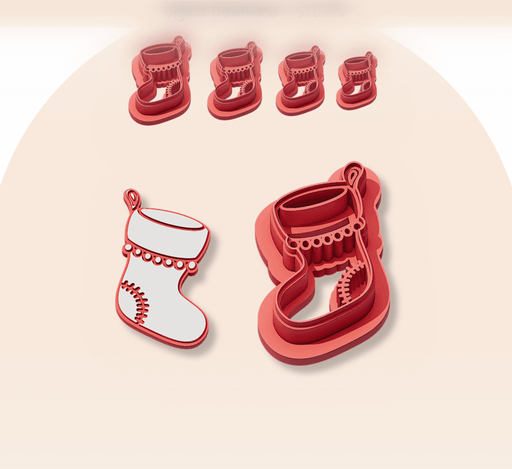 Christmas Stocking Clay Cutter for Polymer Clay | Digital STL File | Clay Tools | 4 Sizes Christmas  3d model