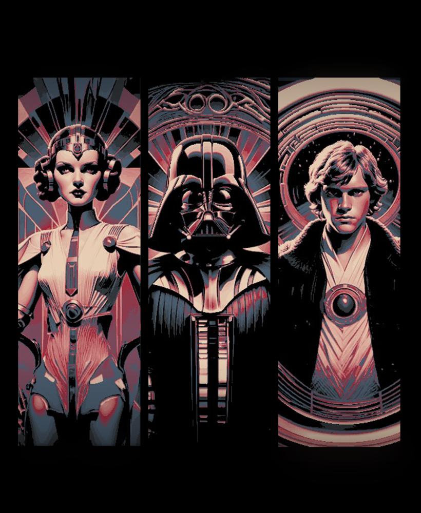 Neo Art Deco Style Portraits of Star Wars Characters Luke, Leia and Darth Vader - Set of bookmarks 3d model