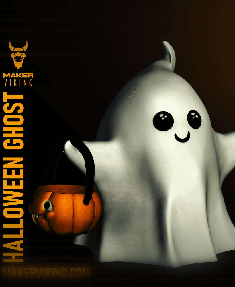 Halloween Ghost Holding a Pumpkin Basket 3d model