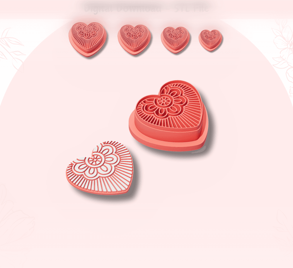 Heart Mandala Clay Cutter for Polymer Clay | Digital STL File | Clay Tools | 4 Sizes Clay Cutters 3d model