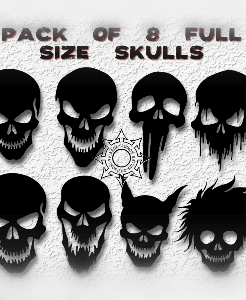 8 Party Pack of FULL SIZE Halloween Skulls Haunted Decor 3d model