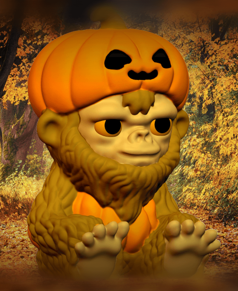 Happy Halloween Baby BigFoot Figurine in Jackolantern Costume 3d model