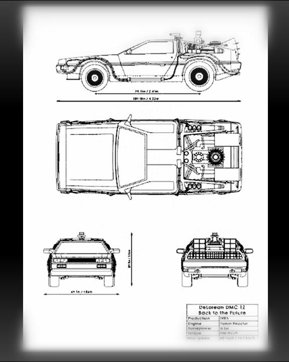 Artful Creation - Blueprint style Picture of Back to the Future's DeLorean - Car Collection Model 3d model