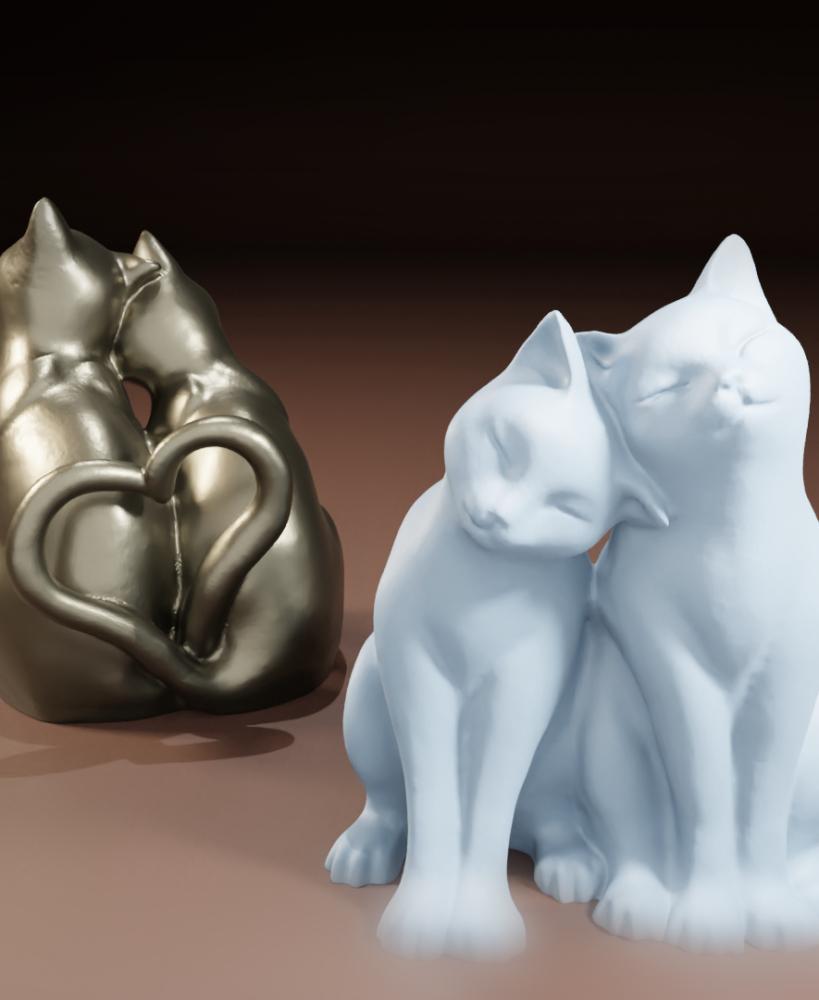 Smooth and Low Poly Cats with "heart tails" 3d model