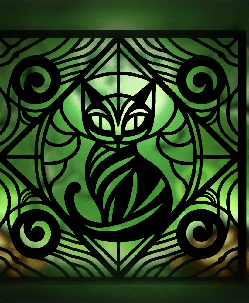 Spooky Halloween 2024 Series – Black Cat Stained Glass Style (2D Geometric Wall Art) 3d model