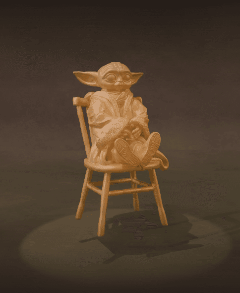 Baby yoda sitting on chair 3d model