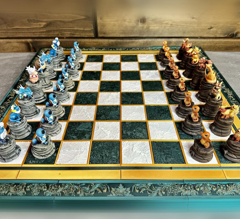 Pokemon Chess Set - Customizable - Support Free 3d model