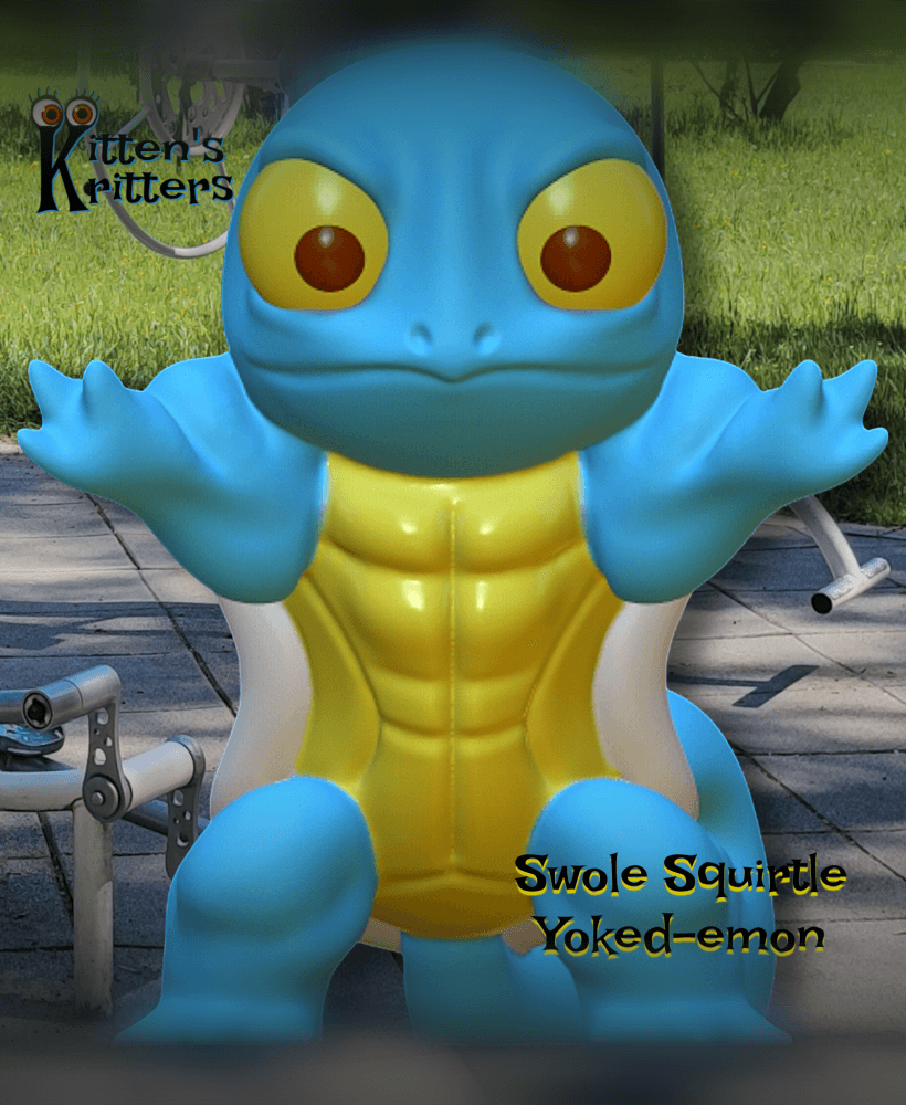 Swole Squirtle Pokemon Yoked-emon ! Funny Fanart Figurine 3d model