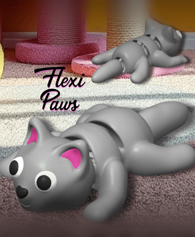 Wiggly Paws Flexi Cat Print in Place Kitten Fidget Toy 3d model