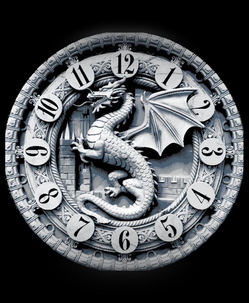 Celtic Knot Design Clock Face showcasing a Carved Great Dragon 3d model