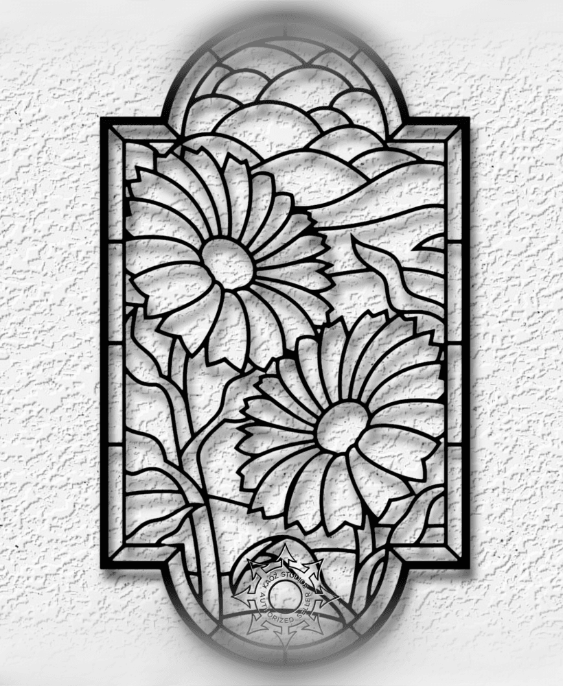 Stained glass flowers wall art sunfloewr decor 3d model