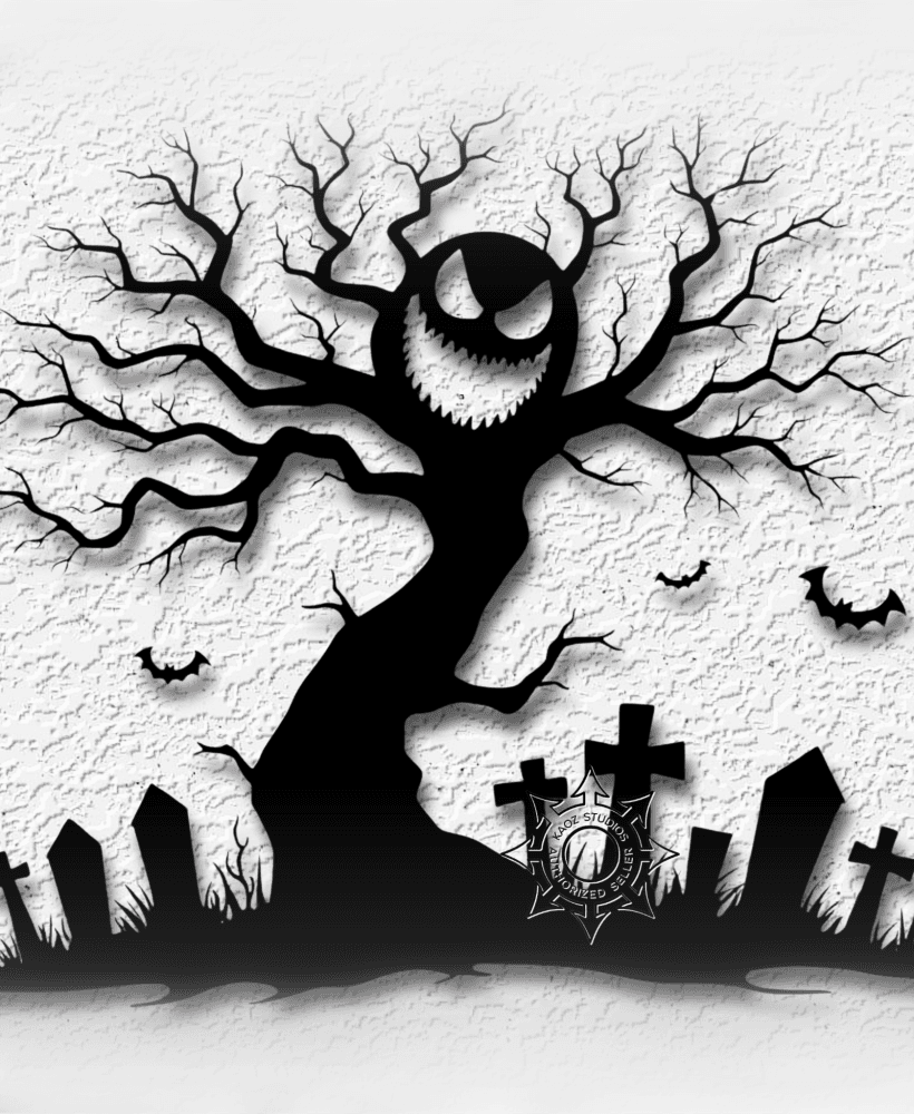 haunted cemetery tree wall art halloween decor with bats 3d model