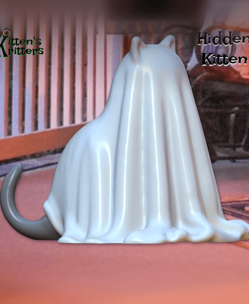 The Hidden Kitten Halloween Decor Figurine Ghost Kitty 3d model