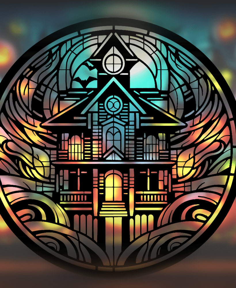 Spooky Halloween Haunted House Mandala Art – 2D geometric wall art (Stained Glass Style) 3d model