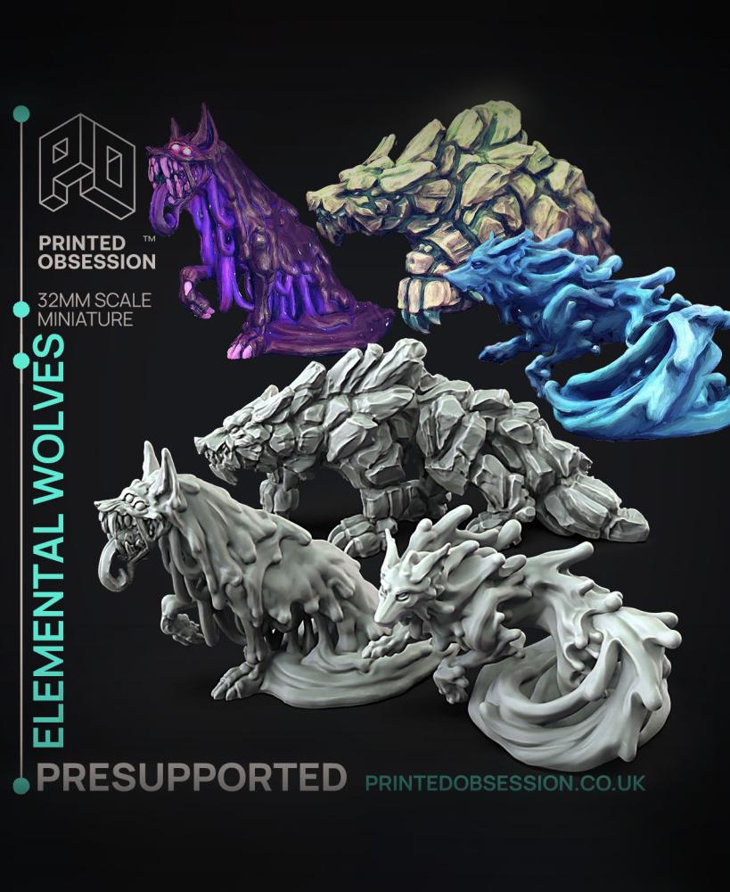 Free Elemental Wolves Collection - 3 Wolves -  PRESUPPORTED  - 32mm scale -  3d model