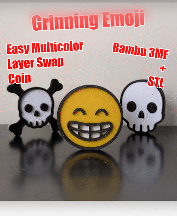 Grinning Emoji Coin - Multicolor 3d model