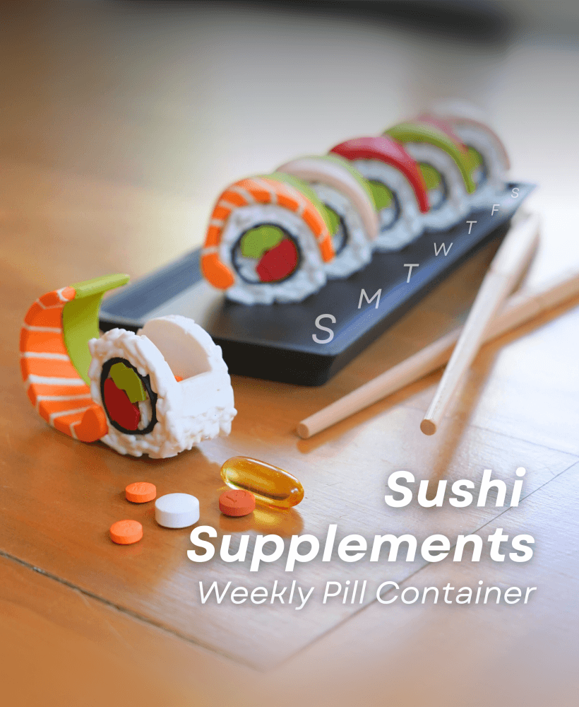 Sushi Supplements - Weekly Pill container and Keychains 3d model