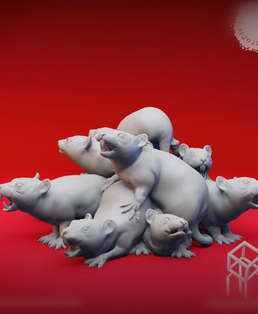 Swarm of Rats - Tabletop Miniature (Pre-Supported) 3d model